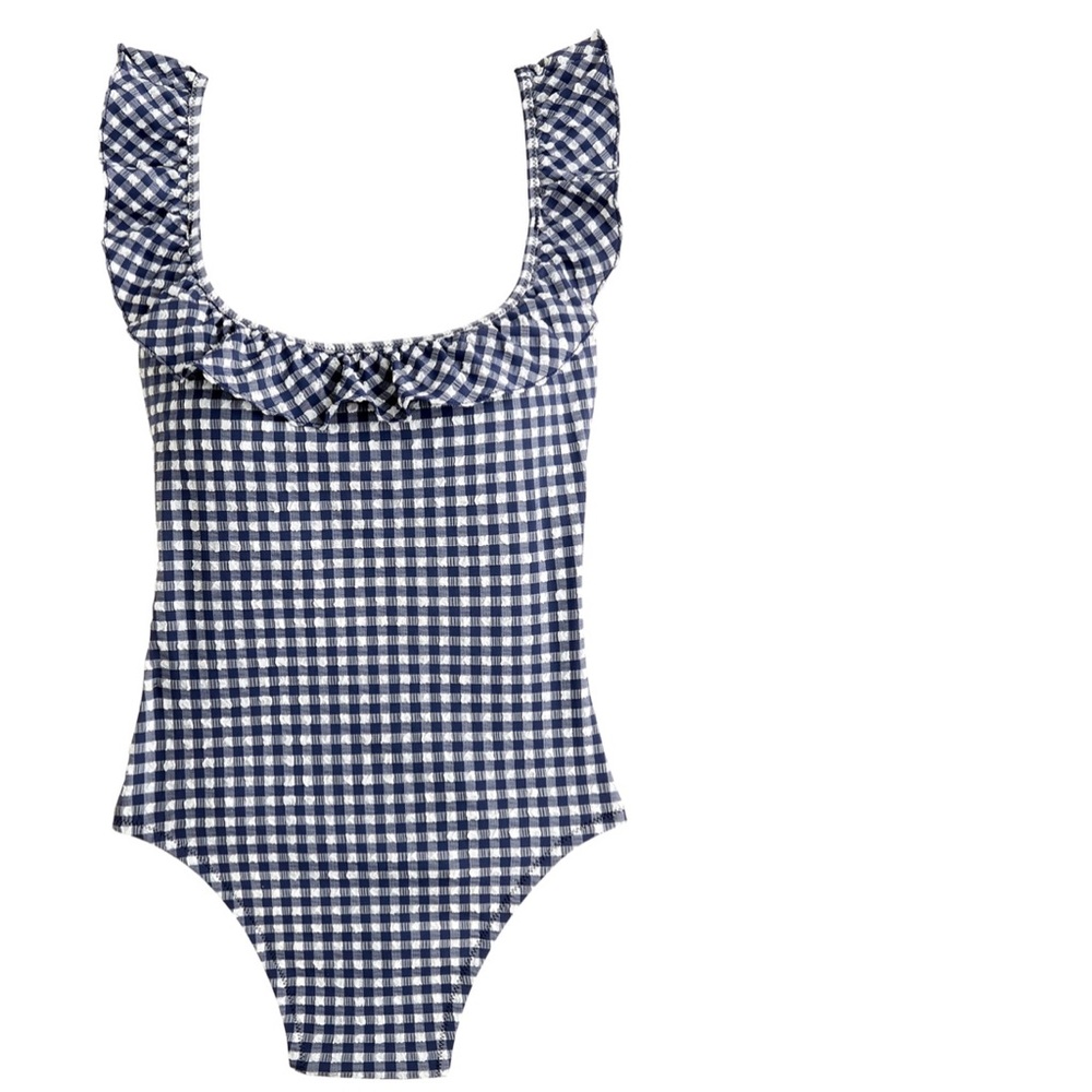 Women’s Puckered Gingham Ruffle One-Piece Swimsuit